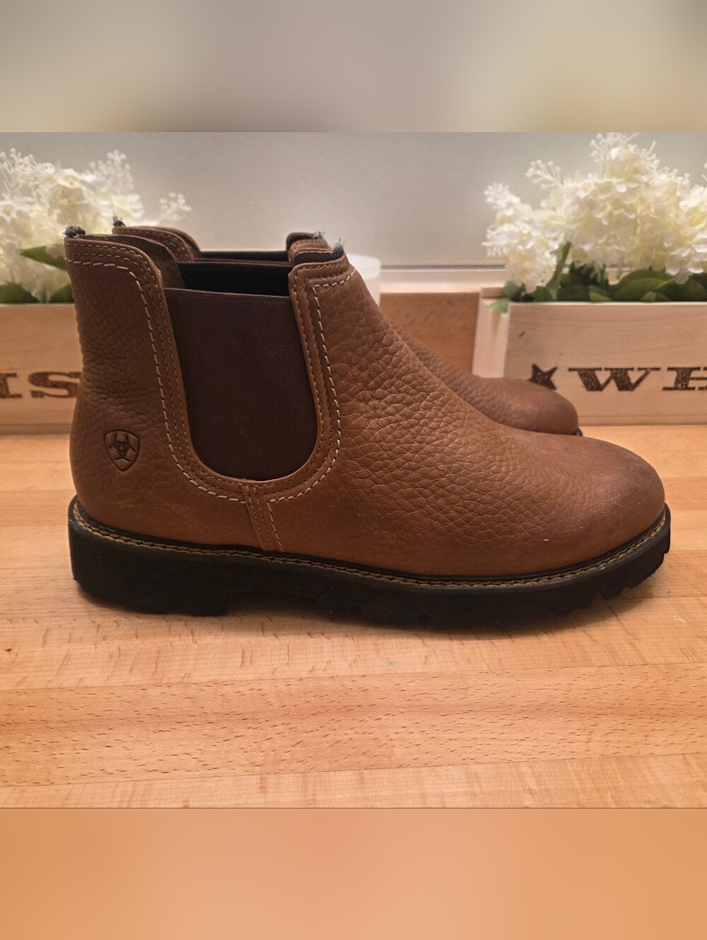 Ariat Men's Spot Hog Peanut Brown Chelsea Ankle Boots Brown Leather Size 13D